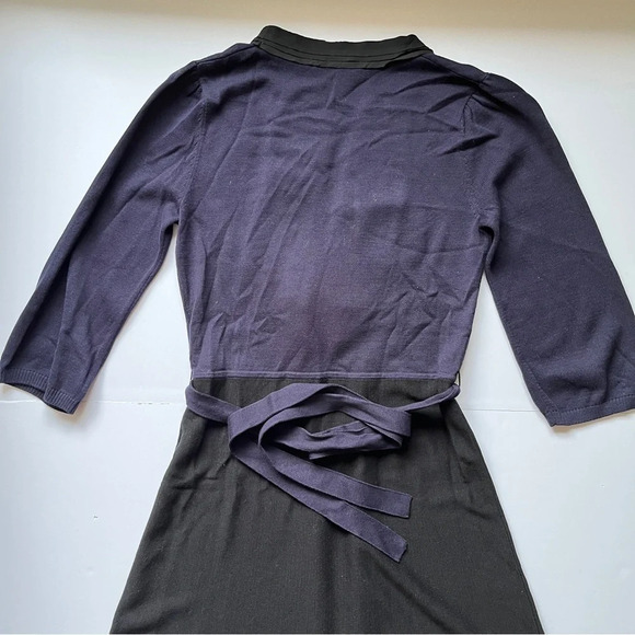 BCBG MaxAzria Blue Black Dress Ruffle V Neck Silk Knit Sweater Dark Academia XXS - Picture 13 of 14